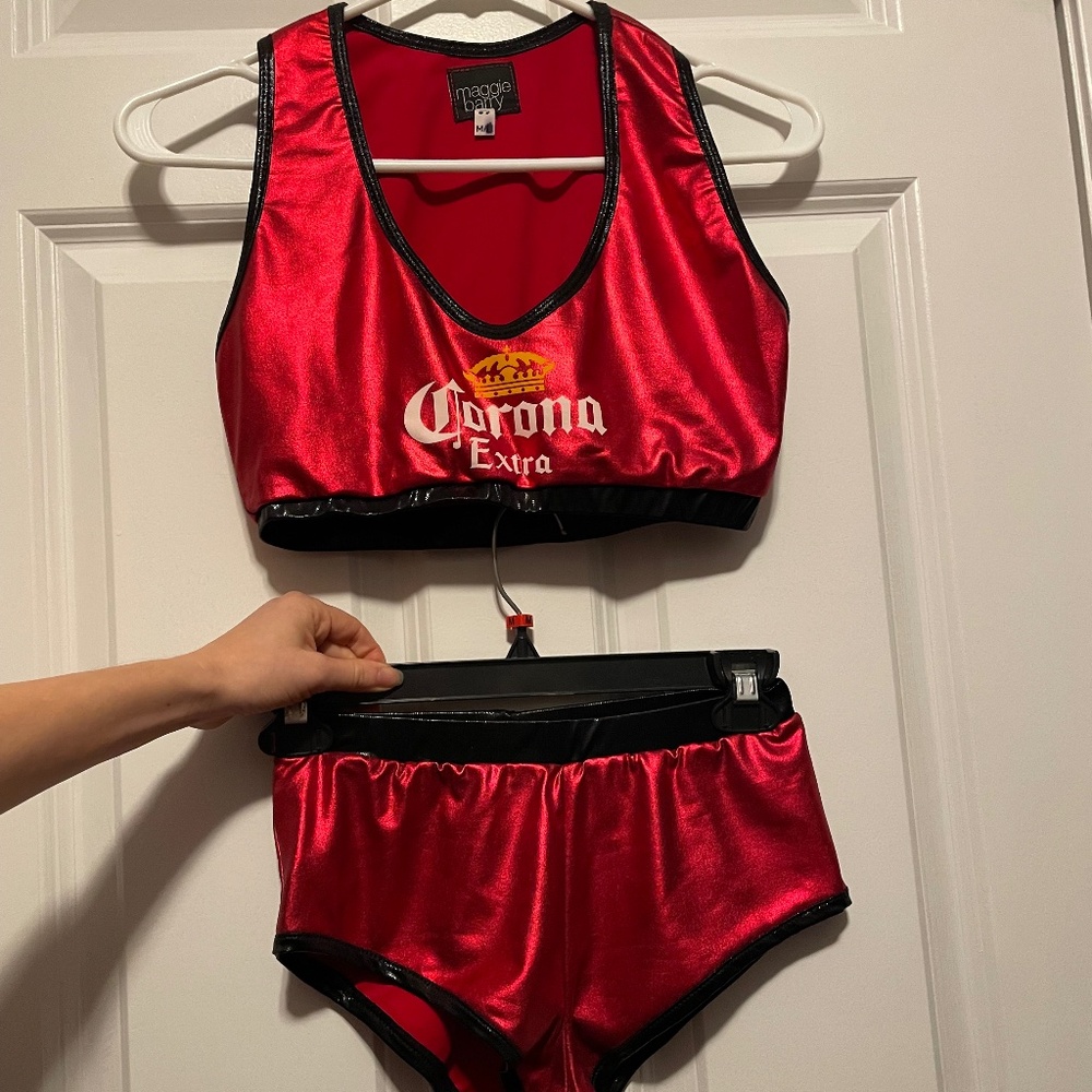 Corona Extra Maggie Barry Crop Top and sexy Booty Short set Red